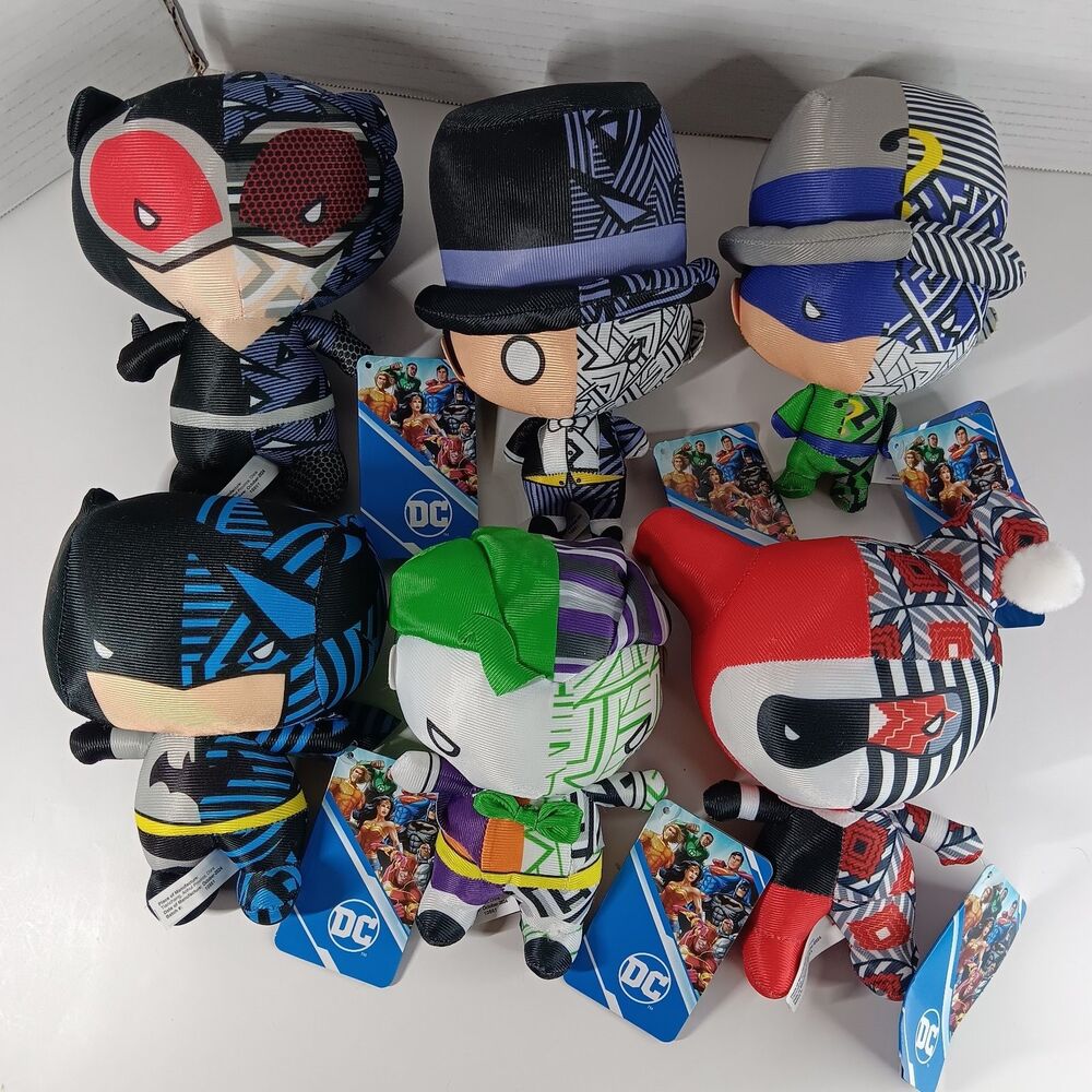 DC Justice League Plush Lot Batman Joker Riddler Harley Quinn Penguin Catwoman